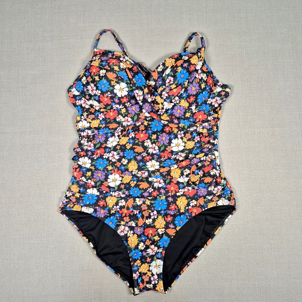 Halcurt Floral One Piece Swimsuit‎ Ruched Tummy Control XL 16-18 NWT